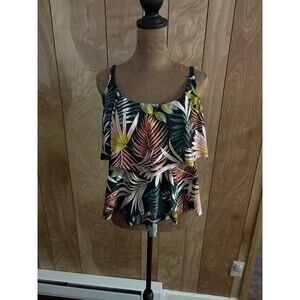 Maxine of Hollywood Women's tiered-ruffle tankini top tropical Print Size Medium